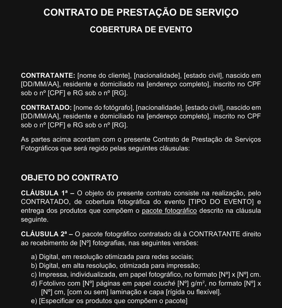 CONTRATO - COBERTURA DE EVENTO